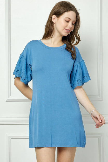 Eyelet Ruffle Sleeve Mini Dress