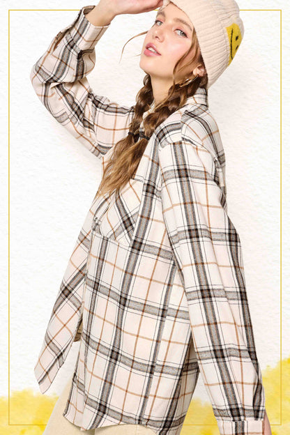 Loose Fit Button-Down Soft Fabric Plaid Shirts