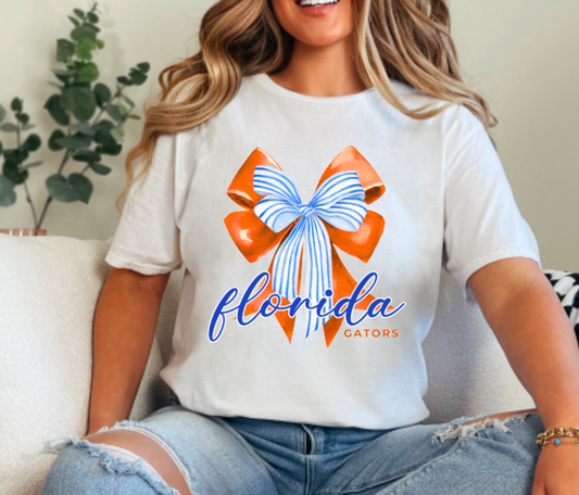Preppy Florida Gators Coquette Bow Graphic Tee Football  