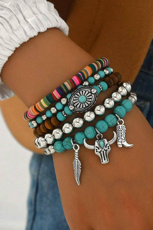 LDC Western Turquoise Beaded Multi Layer Bracelet Set - Southern Sassy Boutique