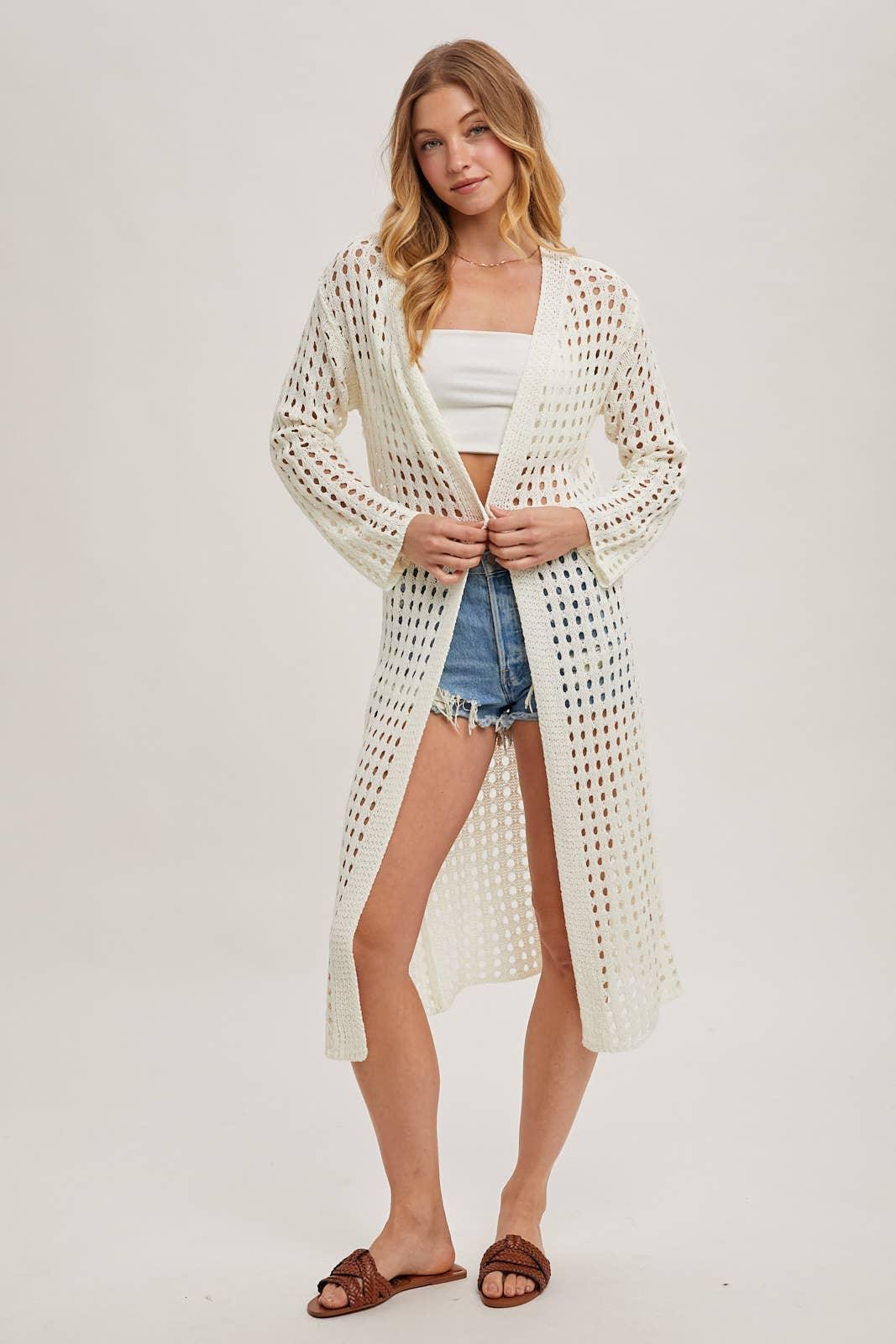 OPEN KNIT LONG LINE CARDIGAN - Southern Sassy Boutique