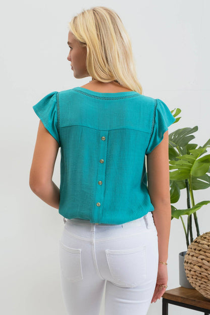 TULIP SLEEVE BACK BUTTON BLOUSE - Southern Sassy Boutique