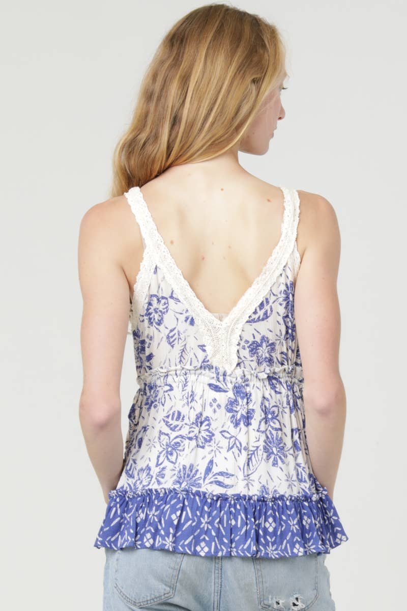 Lace Trim Side Tie Boho Top