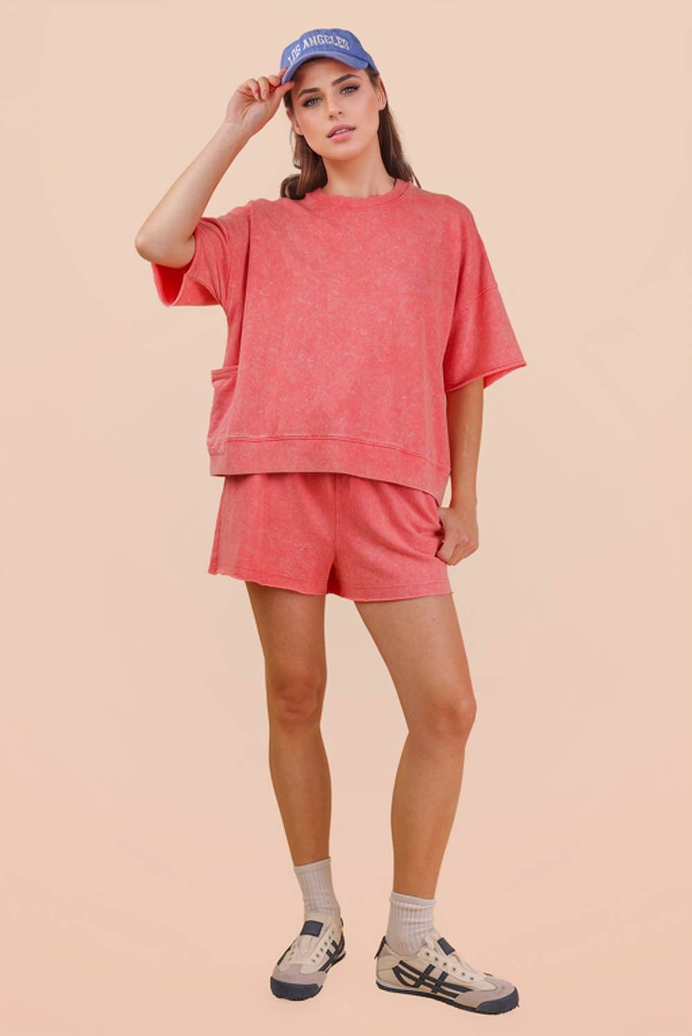 PLUS SIZE Mineral Washed Knit Casual Top & Shorts