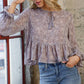Chiffon Clip Dot Jacquard Peplum Tie Front Blouse