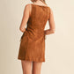 SUEDE SIDE LACE UP SLEEVELESS BOAT NECK MINI DRESS
