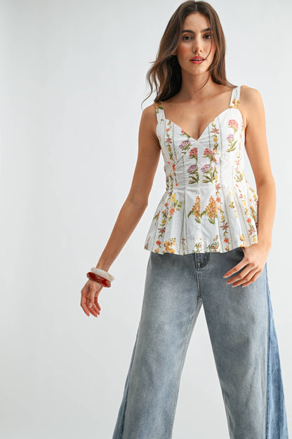 Floral Print Peplum Top with Adjustable Straps