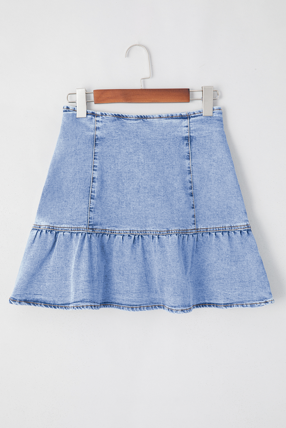 Denim Ruffle Overlay Mini Skirt
