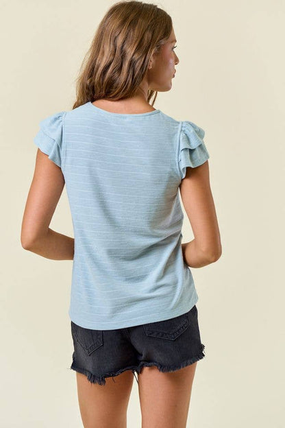 Ruffle Cap Sleeve Smocked Front Yoke Top - 45075T