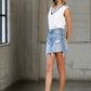 High Waist Raw Hem Distressed Mini Skirt