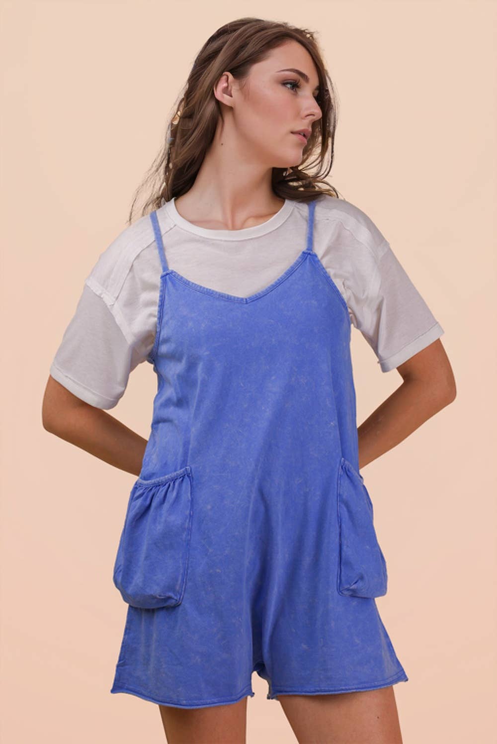 Mineral Washed Sleeveless Casual Knit Romper