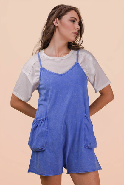 Mineral Washed Sleeveless Casual Knit Romper