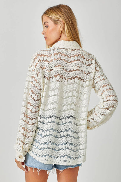 Button Down Lace Shacket - Southern Sassy Boutique