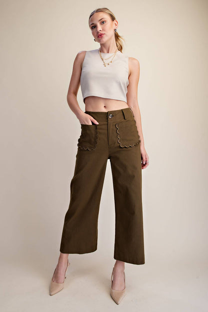 Colette Cropped Scallop Pocket Detail Wide-Leg Pants