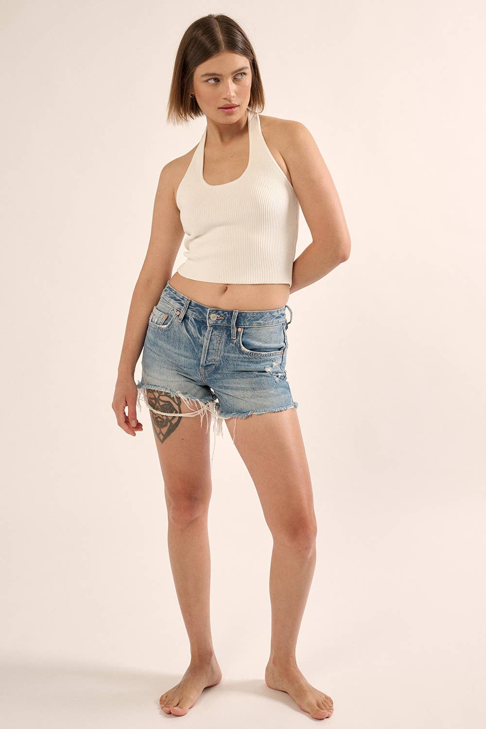 Shaper Fit Halter Rib Knit Open Back Tank Top