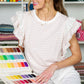 Crew Neck Ruffle Trim Sleeve Striped Cotton Blouse