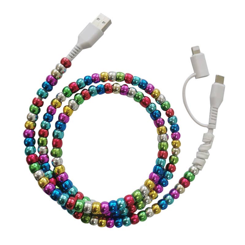 Metallic gloss Beaded Charging Cable 2 in 1 Phone Charger