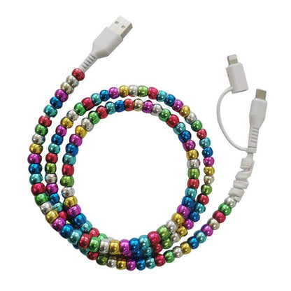 Metallic gloss Beaded Charging Cable 2 in 1 Phone Charger - Southern Sassy Boutique
