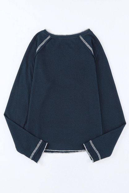 Waffle Knit Long Sleeve Top - Southern Sassy Boutique
