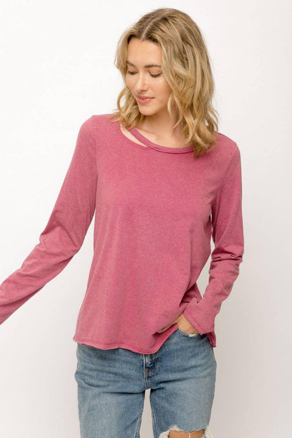 Cut-Out Long Sleeve Top - Southern Sassy Boutique