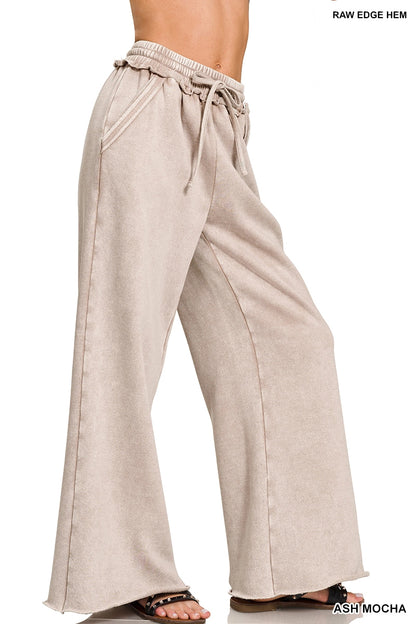 Acid Wash Fleece Palazzo Sweatpants