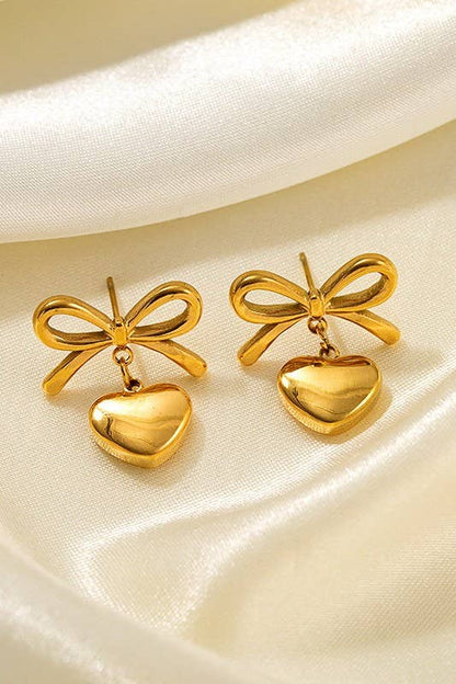 Bow Heart Drop Earrings