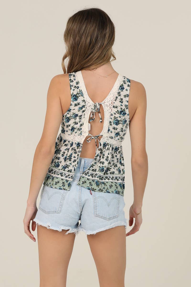 Boho & Lace Trim Tie Back Tank Top