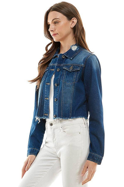 Ladies Distressed Denim Jacket - Southern Sassy Boutique