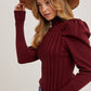 MOCK NECK PUFF SLEEVED KNIT TOP