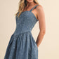 STAR PRINTED DENIM FLARED MINI DRESS