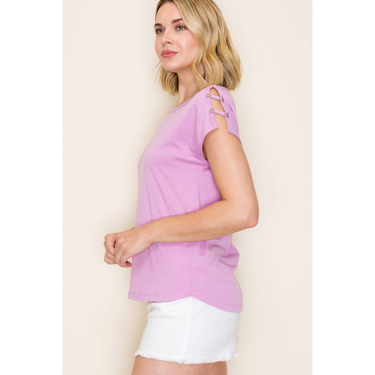 Button Shoulder Solid Terry Top