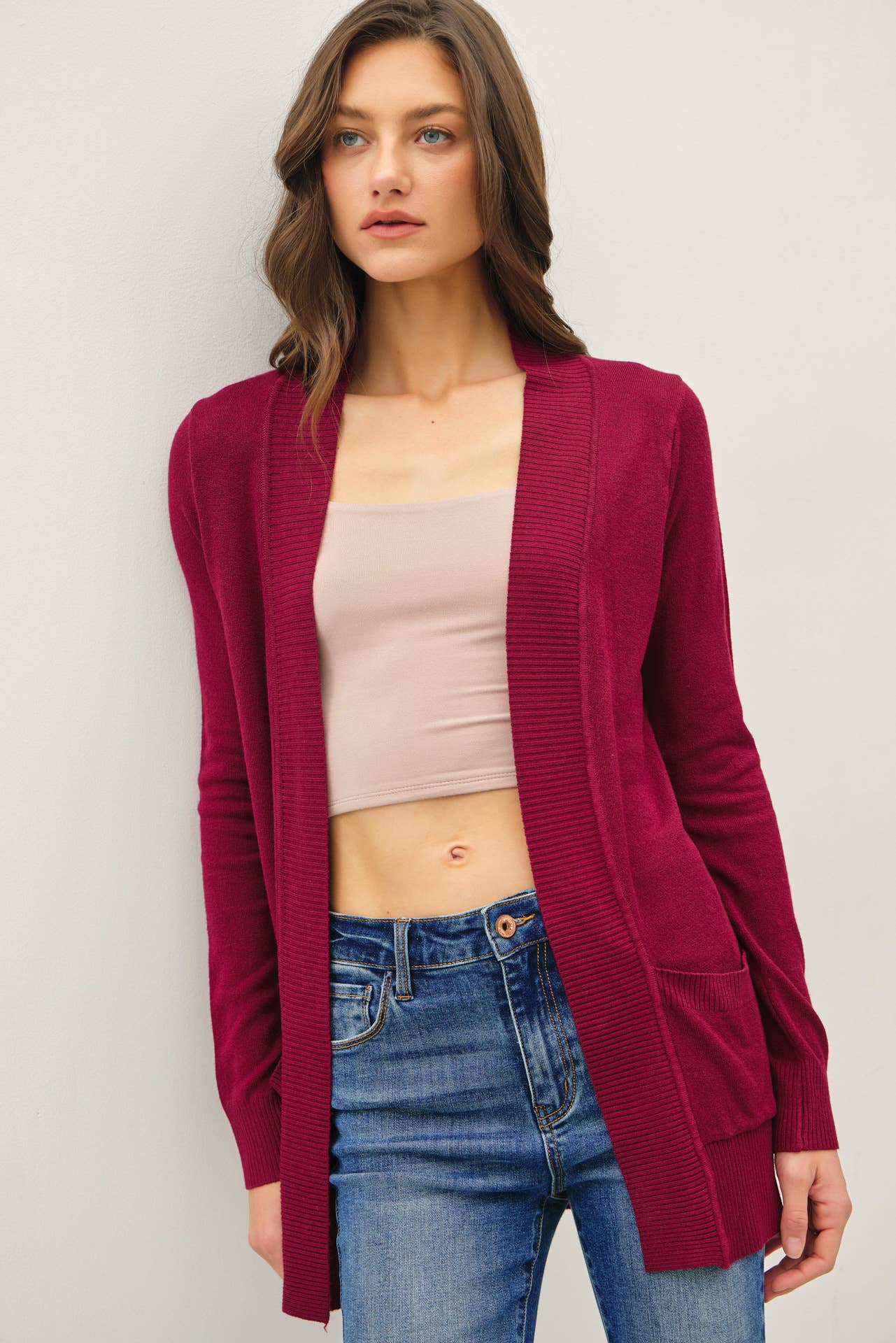 COTTON BLEND KNIT OPEN FRONT CARDIGAN