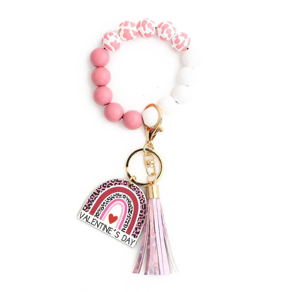 Valentine'S Day Love Bracelet Wooden Bead Keychain - Southern Sassy Boutique