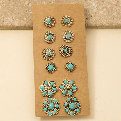 Multi Turquoise Stone Concho Earrings Set