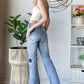 Floral Embroidery Flare Denim Pants