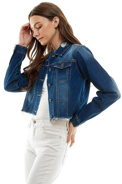 Ladies Distressed Denim Jacket - Southern Sassy Boutique