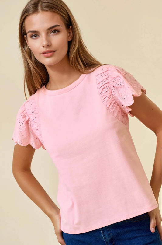 Ruffle Eyelet Solid Top