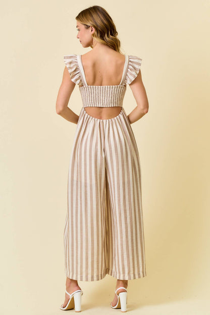 Stripe Cotton Gauze Wide Leg Jumpsuit