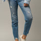 High Stretch Mid Rise Ripped Girlfriend Jeans
