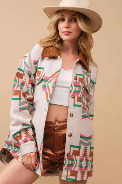 Jacquard Western Shirt Jacket - Southern Sassy Boutique