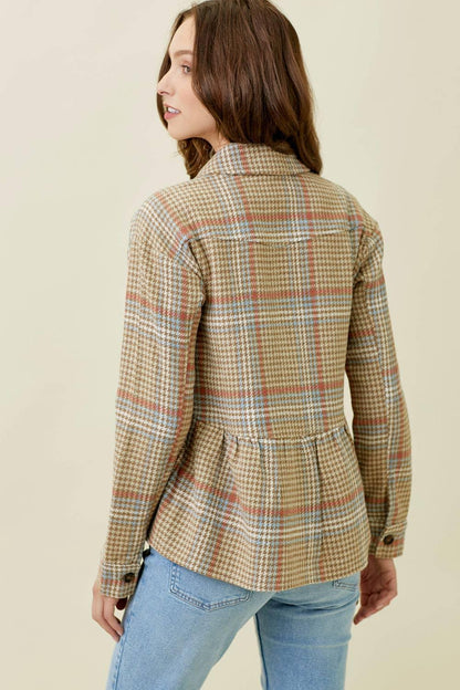 Peplum Plaid Shacket - Southern Sassy Boutique
