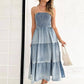 Off-Shoulder Hem Slit Jean Dress