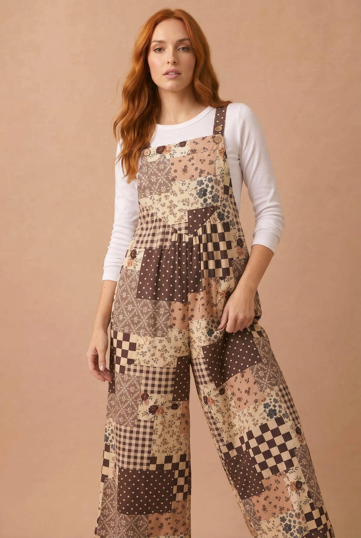 Floral Patchwork Wide Leg Overalls
