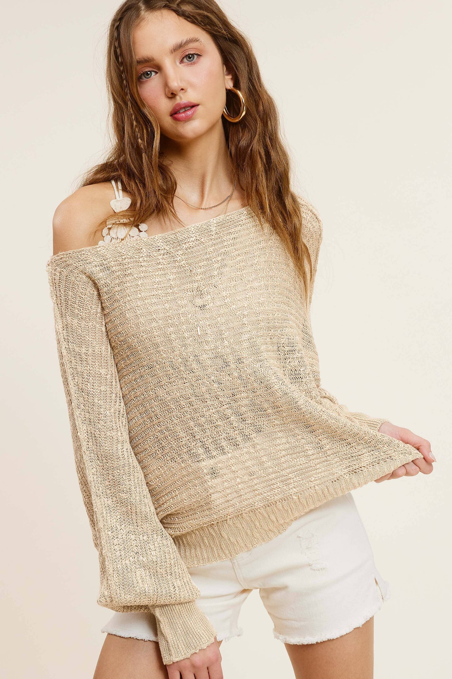 Lightweight Dolman Sleeve Boat Neck Sweater Top