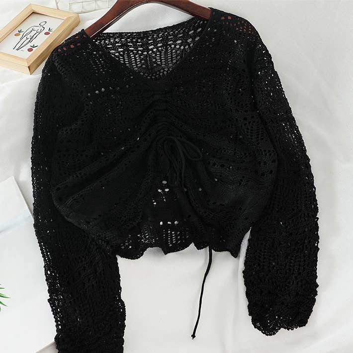 Hollow Knit Drawstring Pullover