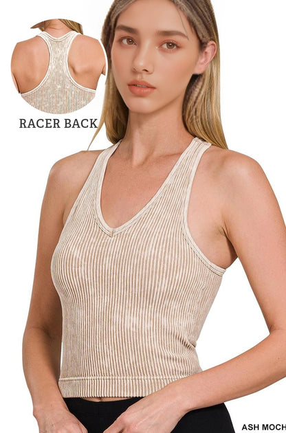 Washed Ribbed Cropped Seamless Bra Tank Top