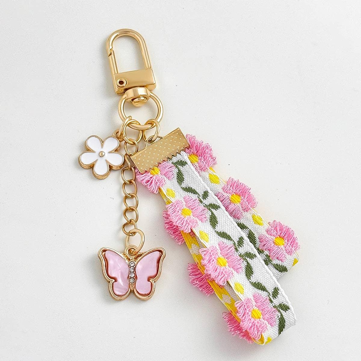 Small Fresh Cloth Daisy Butterfly Love Keychain - Southern Sassy Boutique