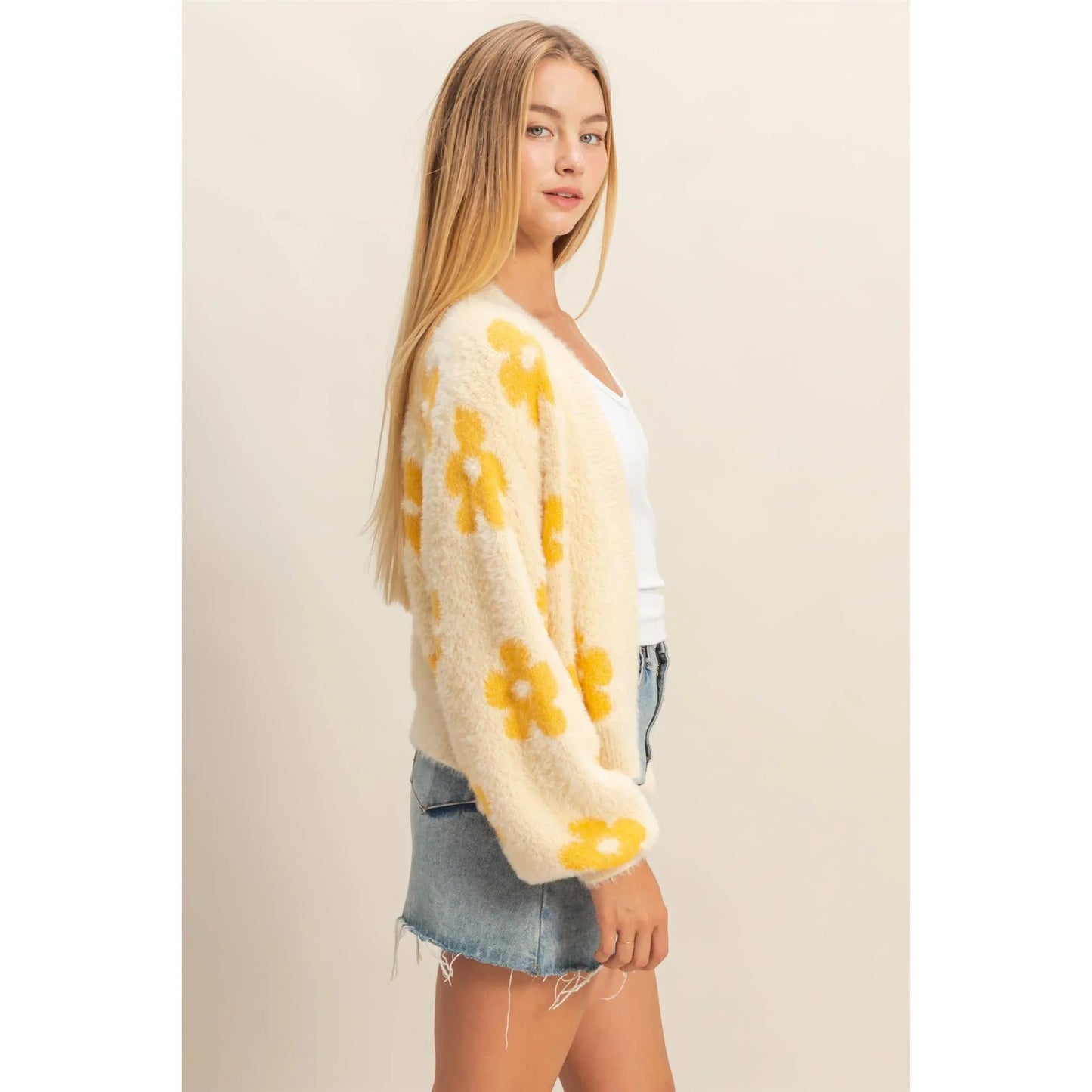 Floral Pattern Fuzzy Sweater Cardigan - Southern Sassy Boutique