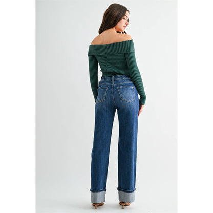 HIGH-RISE SLIM WIDE CUFFED LEG