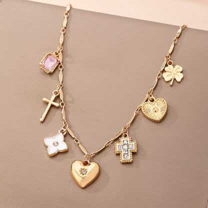 Charm Necklace with crosses hearts flowers clovers